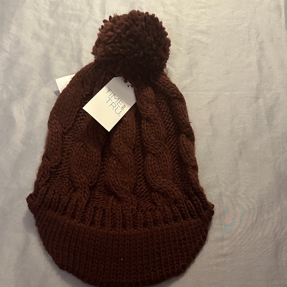 Time and Tru Accessories - Time and Tru Chocolate Knit Beanie with Pom